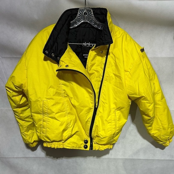 Slalom Jackets & Blazers - VTG Slalom Ski Jacket Women’s 8 Goose Down Filled Full Zip Yellow Colorful 80s